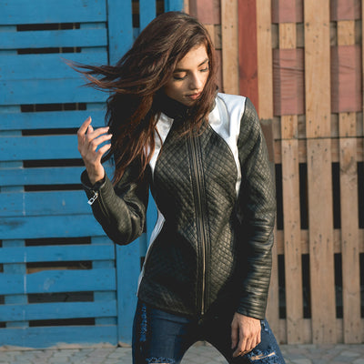 Alia Metallic Black Leather Biker Jacket