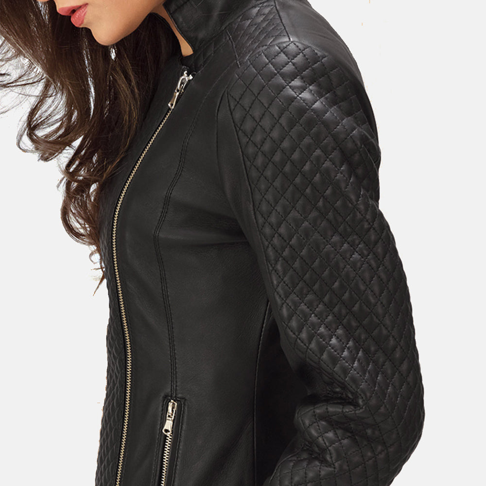 Orient Grain Quilted Black Leather Biker Jacket