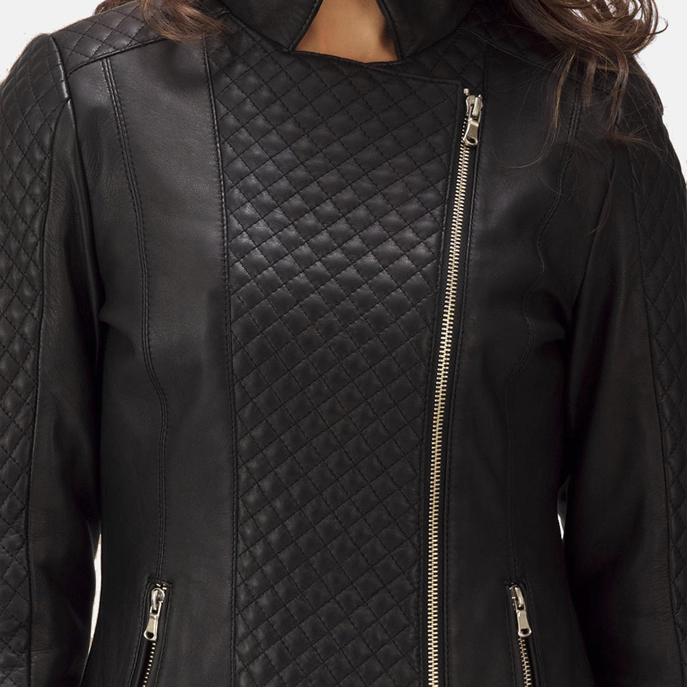 Orient Grain Quilted Black Leather Biker Jacket