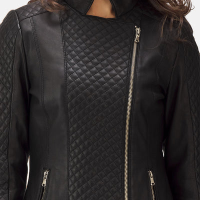 Orient Grain Quilted Black Leather Biker Jacket