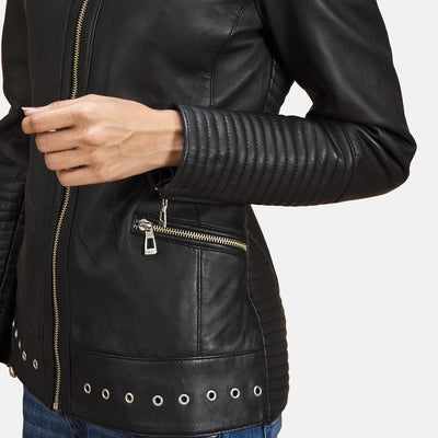 Haley Ray Black Leather Biker Jacket