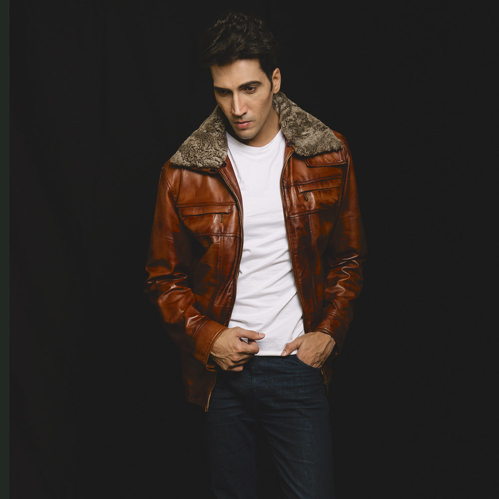 Evan Hart Fur Brown Leather Jacket