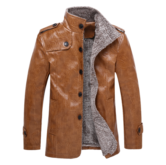 Brown Turndown Collar Long Sleeve Winter Coat