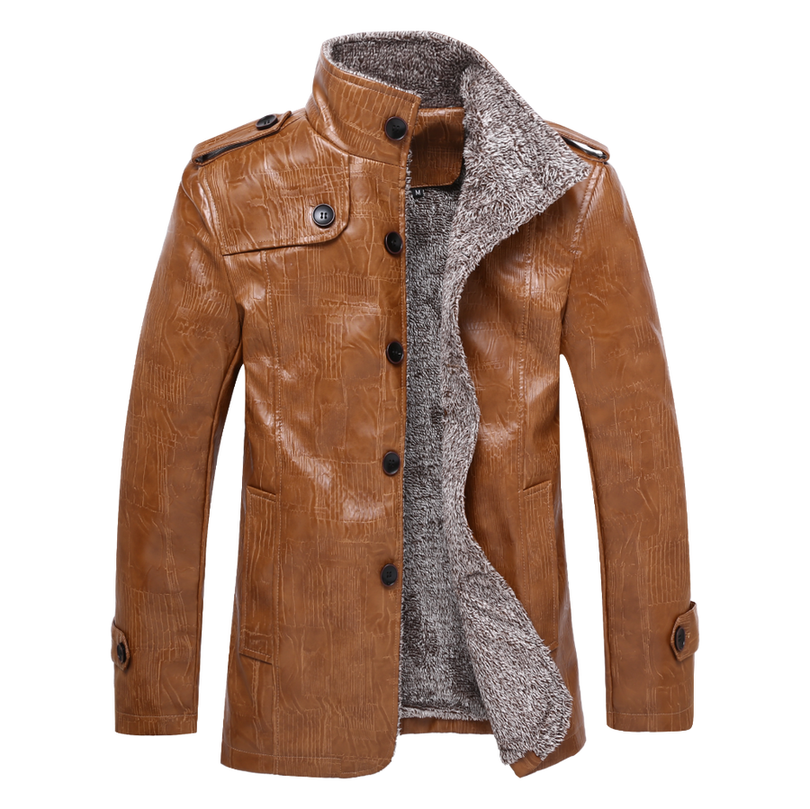 Brown Turndown Collar Long Sleeve Winter Coat