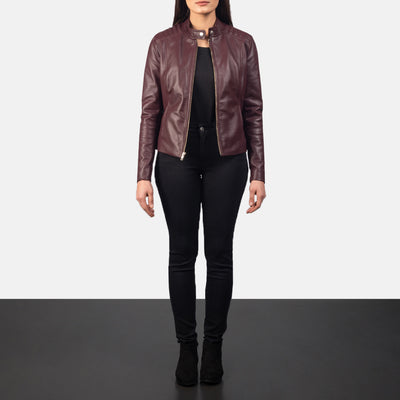 Kelsee Maroon Leather Biker Jacket