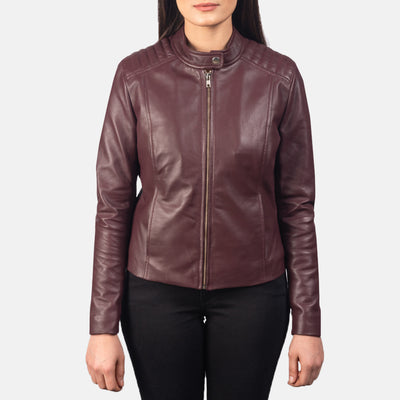 Kelsee Maroon Leather Biker Jacket