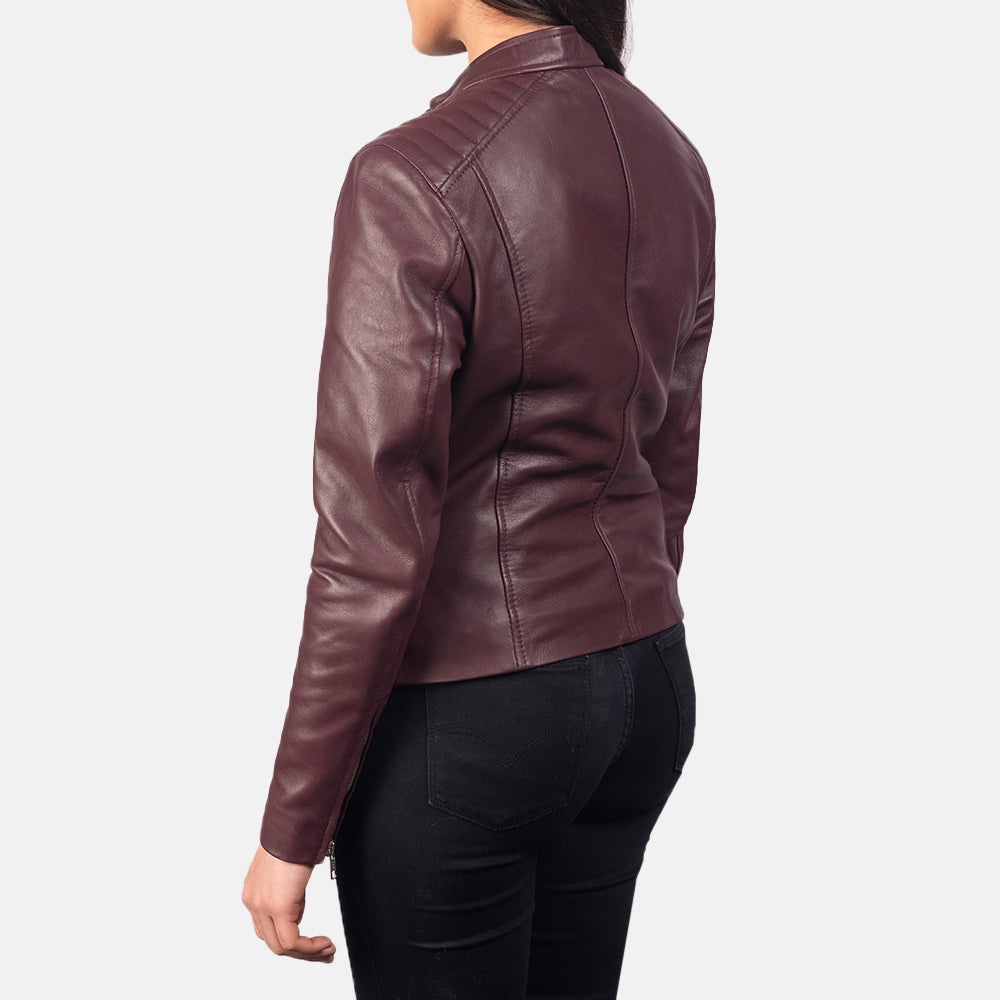 Kelsee Maroon Leather Biker Jacket