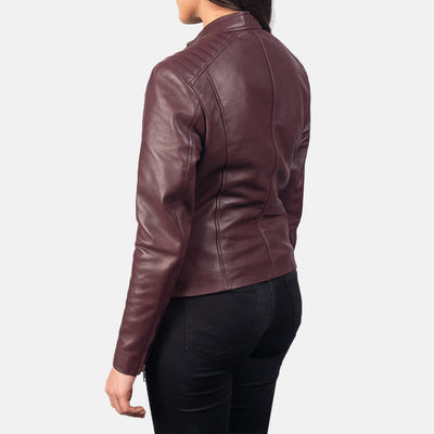 Kelsee Maroon Leather Biker Jacket