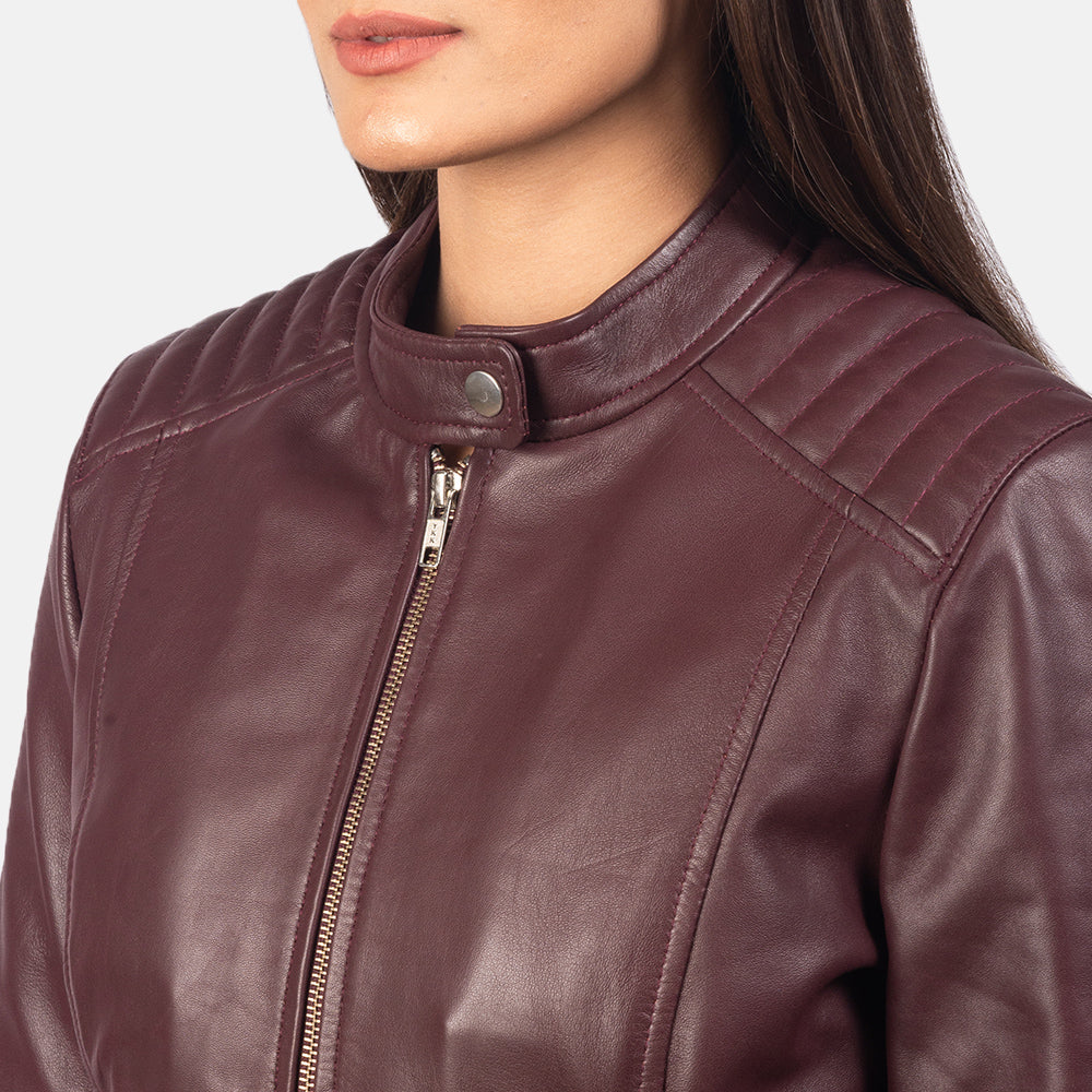 Kelsee Maroon Leather Biker Jacket