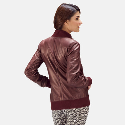 Reida Maroon Leather Bomber Jacket