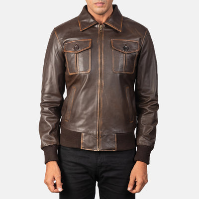 Aaron Brown Leather Bomber Jacket