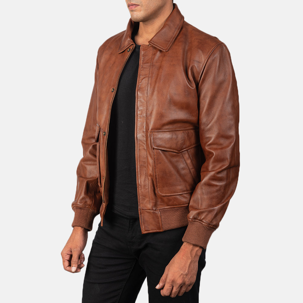 Coffmen Brown Leather Bomber Jacket