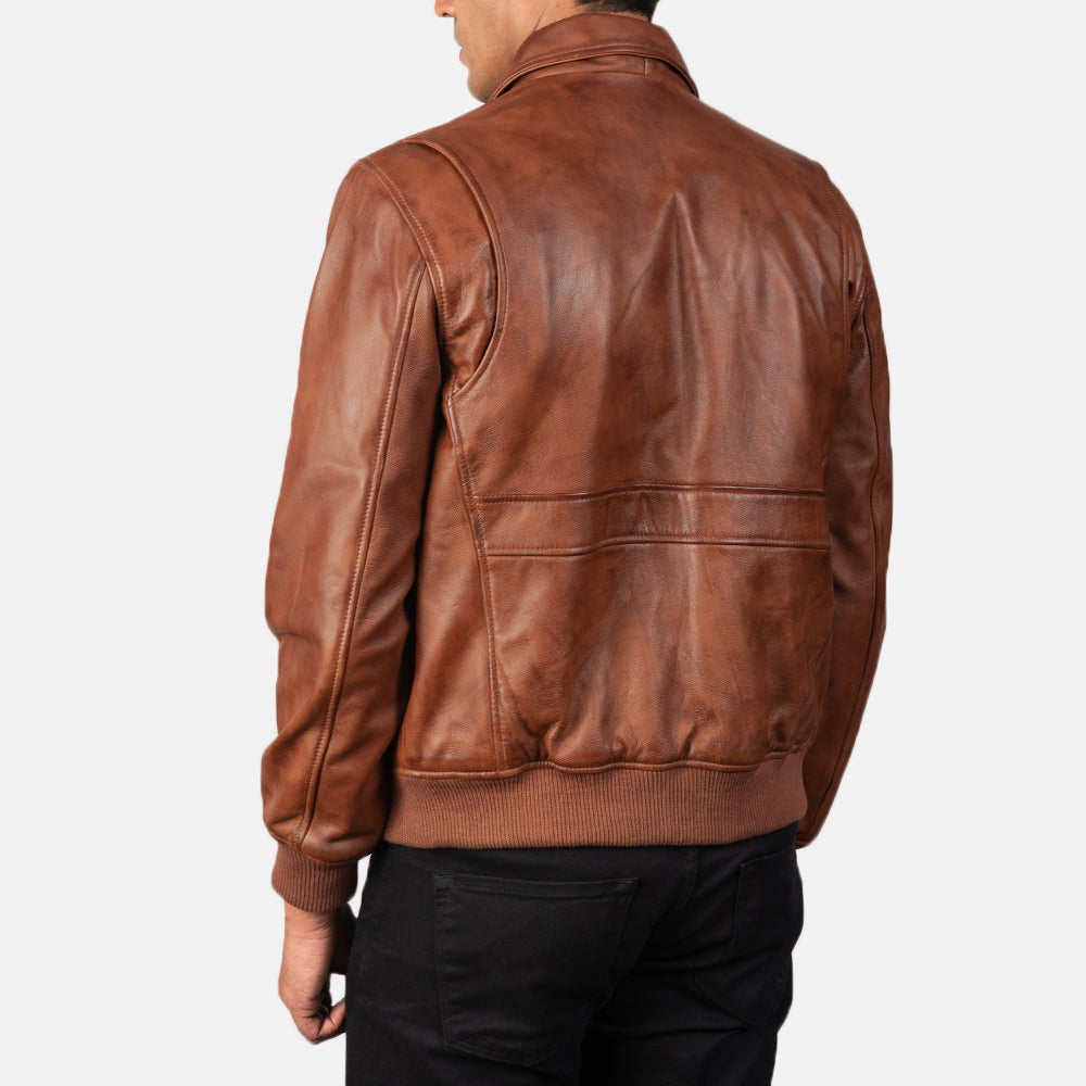 Coffmen Brown Leather Bomber Jacket