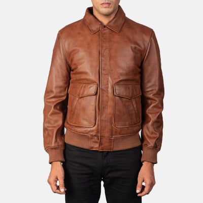Coffmen Brown Leather Bomber Jacket