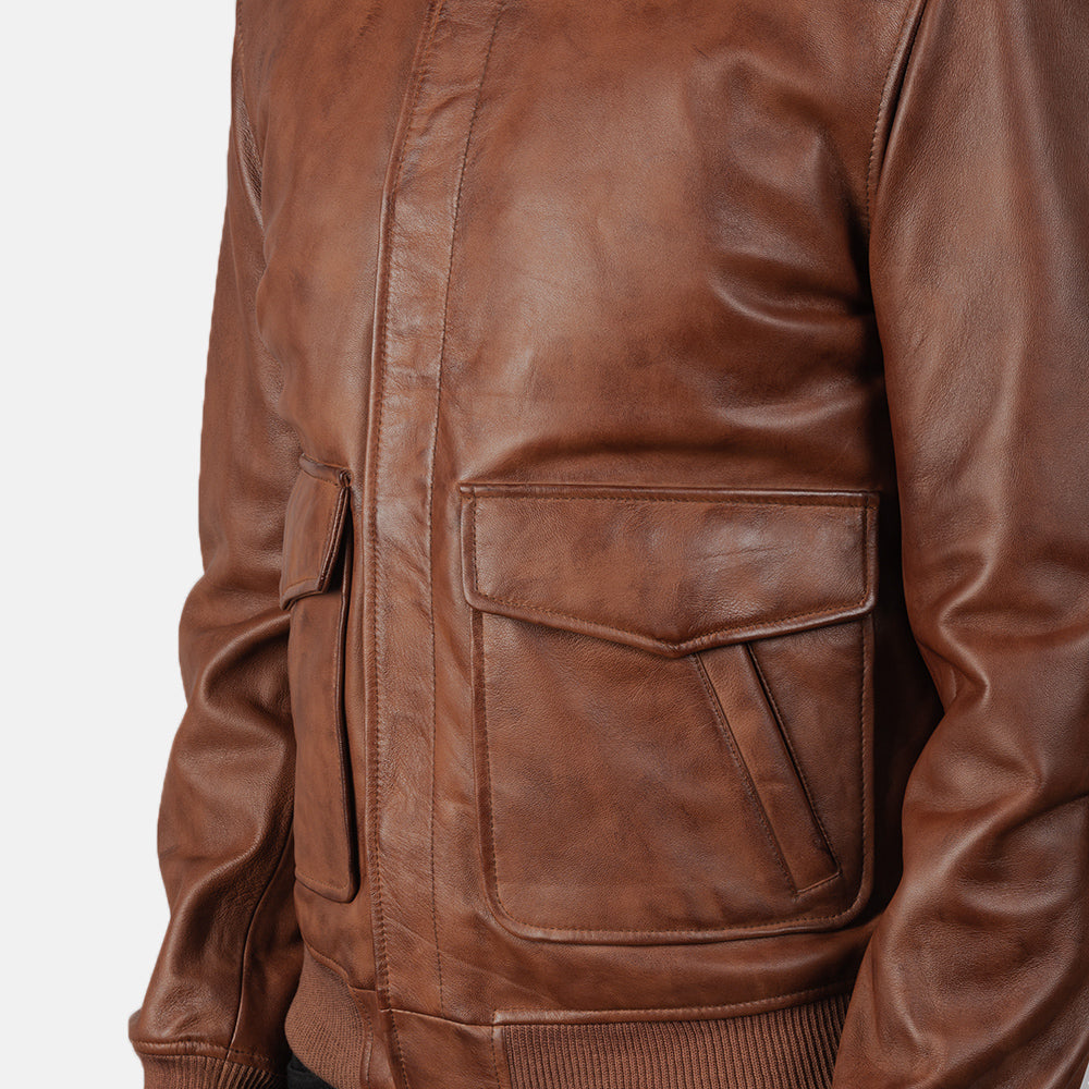 Coffmen Brown Leather Bomber Jacket