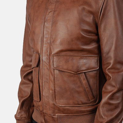 Coffmen Brown Leather Bomber Jacket