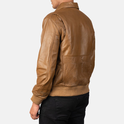 Coffmen Olive Brown Leather Bomber Jacket