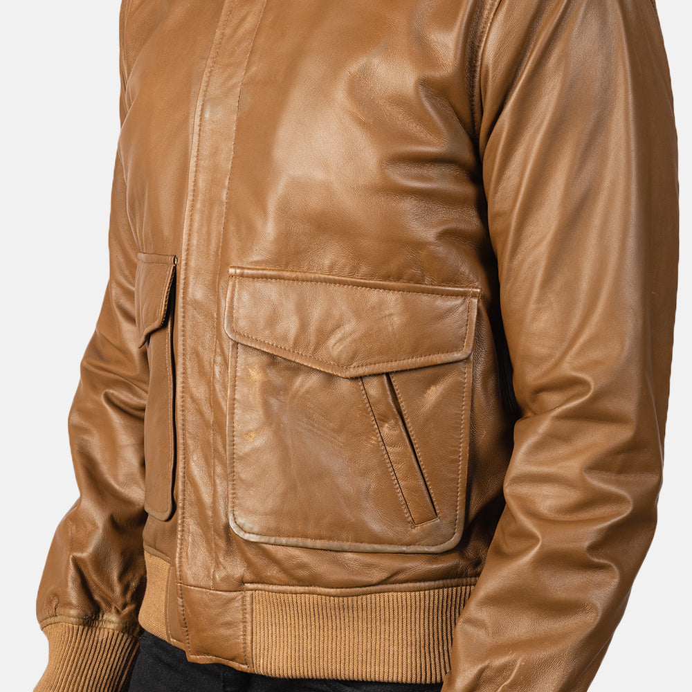Coffmen Olive Brown Leather Bomber Jacket