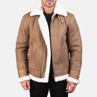 Francis B-3 Distressed Brown Leather Bomber Jacket