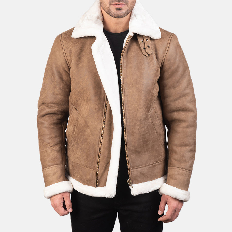 Francis B-3 Distressed Brown Leather Bomber Jacket