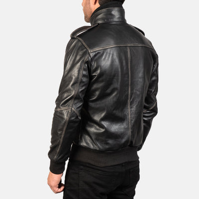 Glen Street Black Leather Bomber Jacket