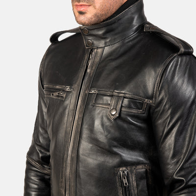 Glen Street Black Leather Bomber Jacket
