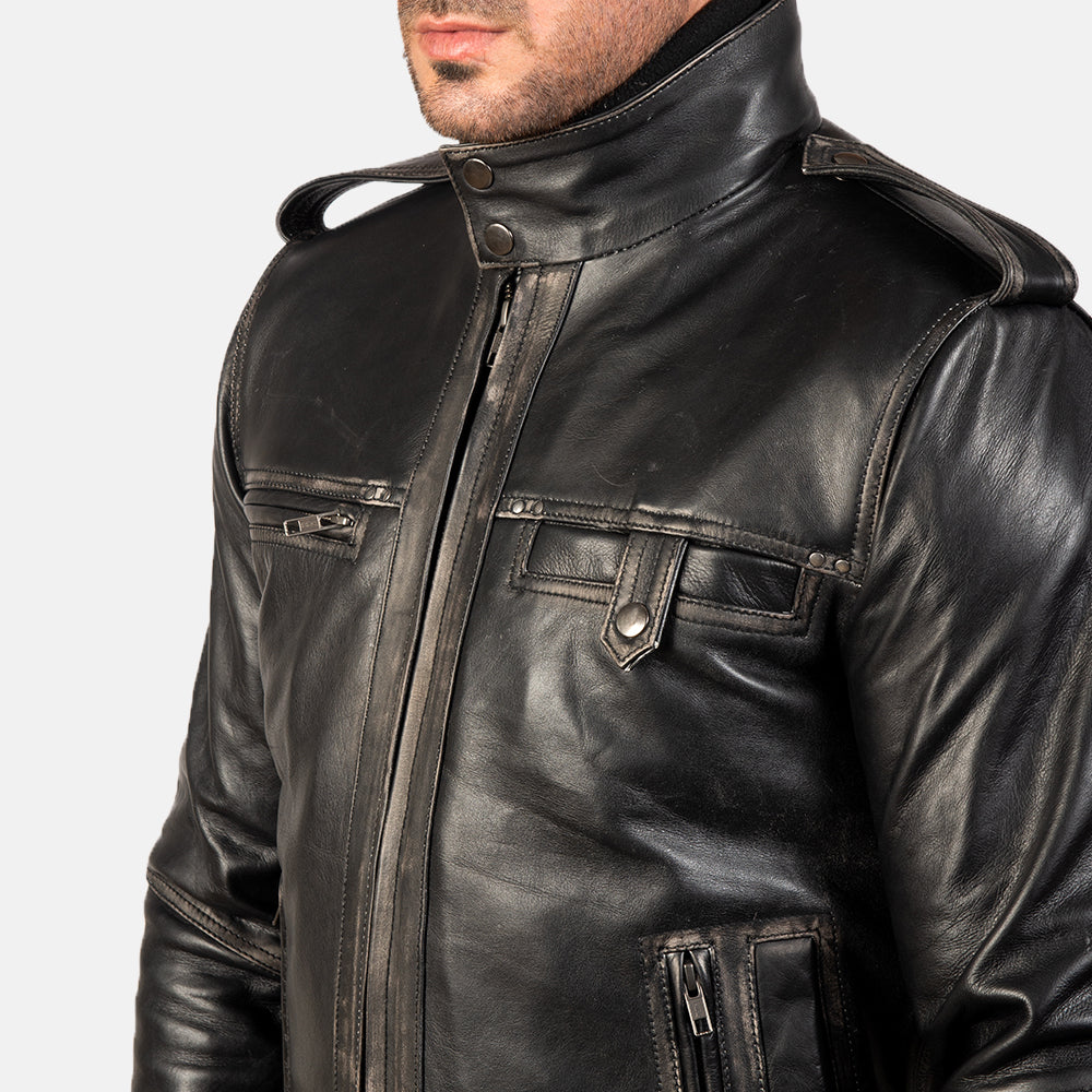 Glen Street Black Leather Bomber Jacket