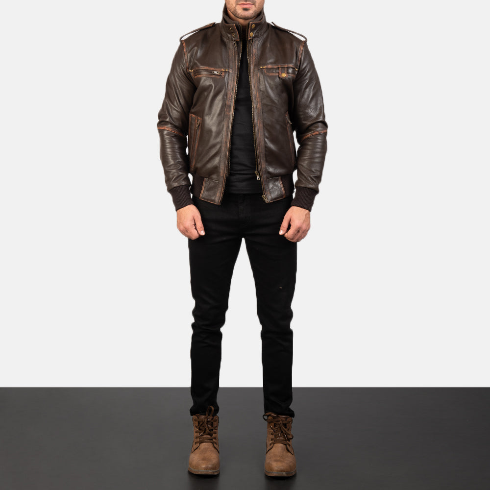 Glen Street Brown Leather Bomber Jacket