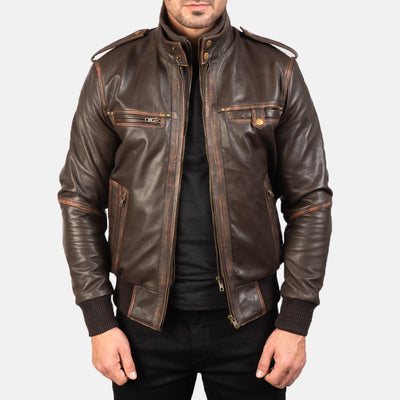Glen Street Brown Leather Bomber Jacket