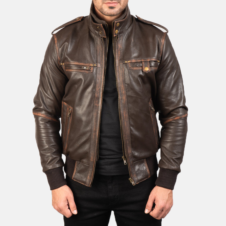 Glen Street Brown Leather Bomber Jacket