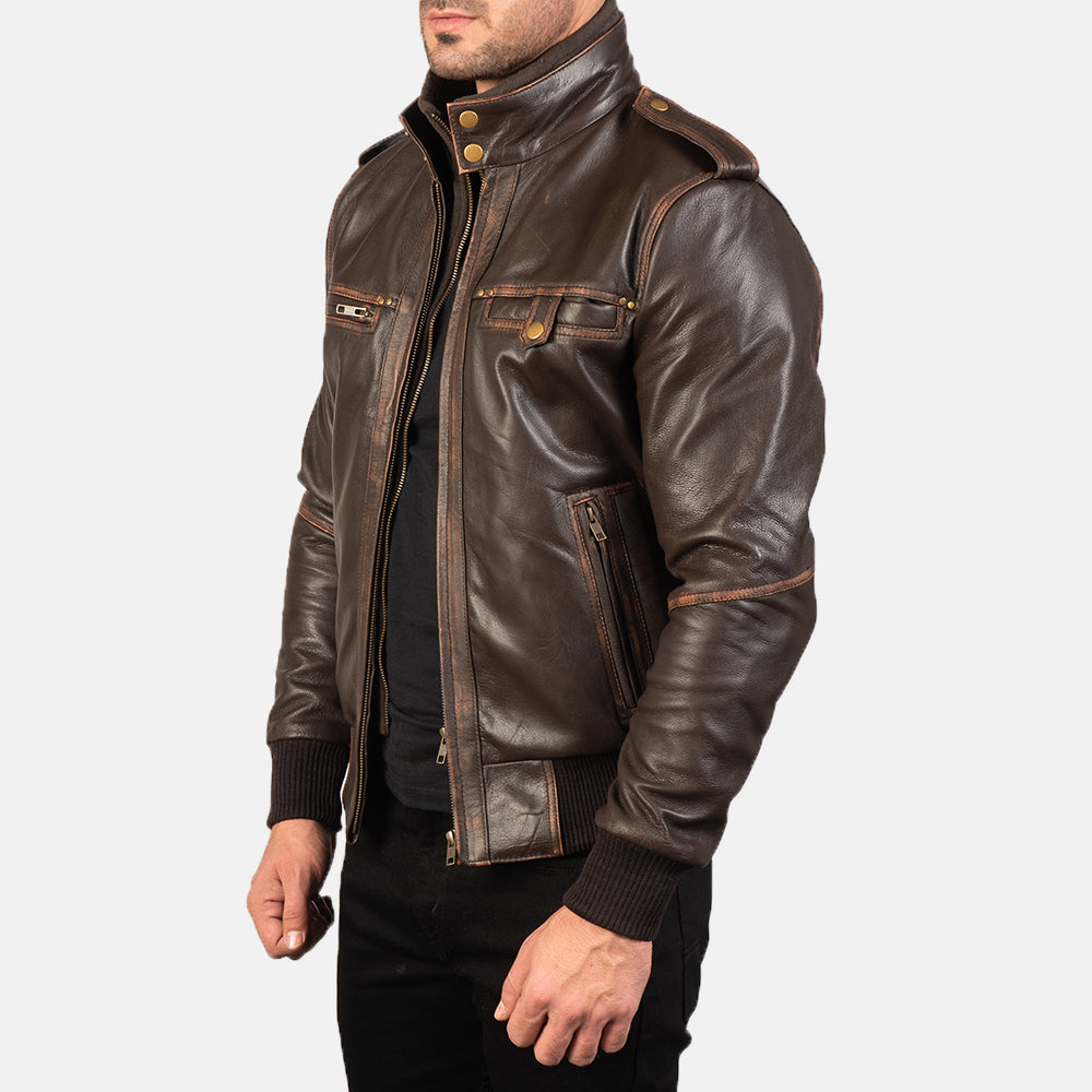 Glen Street Brown Leather Bomber Jacket