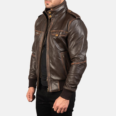Glen Street Brown Leather Bomber Jacket