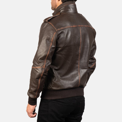 Glen Street Brown Leather Bomber Jacket