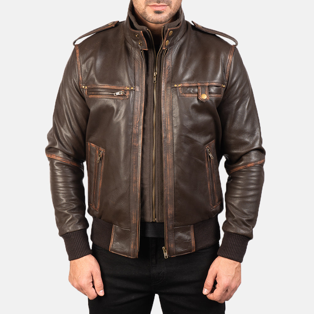 Glen Street Brown Leather Bomber Jacket