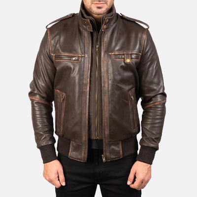 Glen Street Brown Leather Bomber Jacket