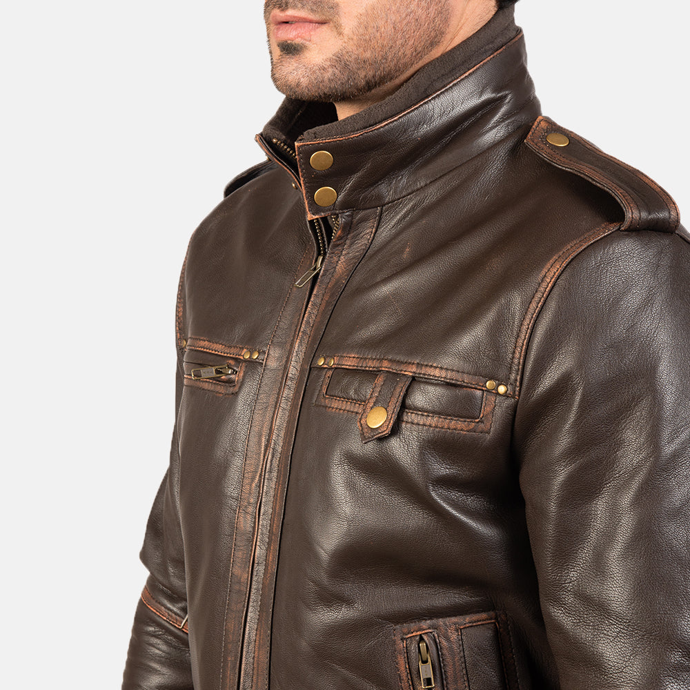 Glen Street Brown Leather Bomber Jacket