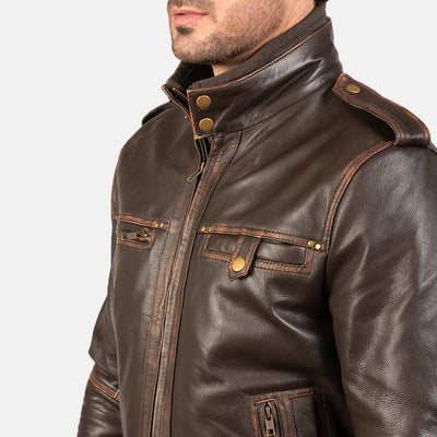 Glen Street Brown Leather Bomber Jacket