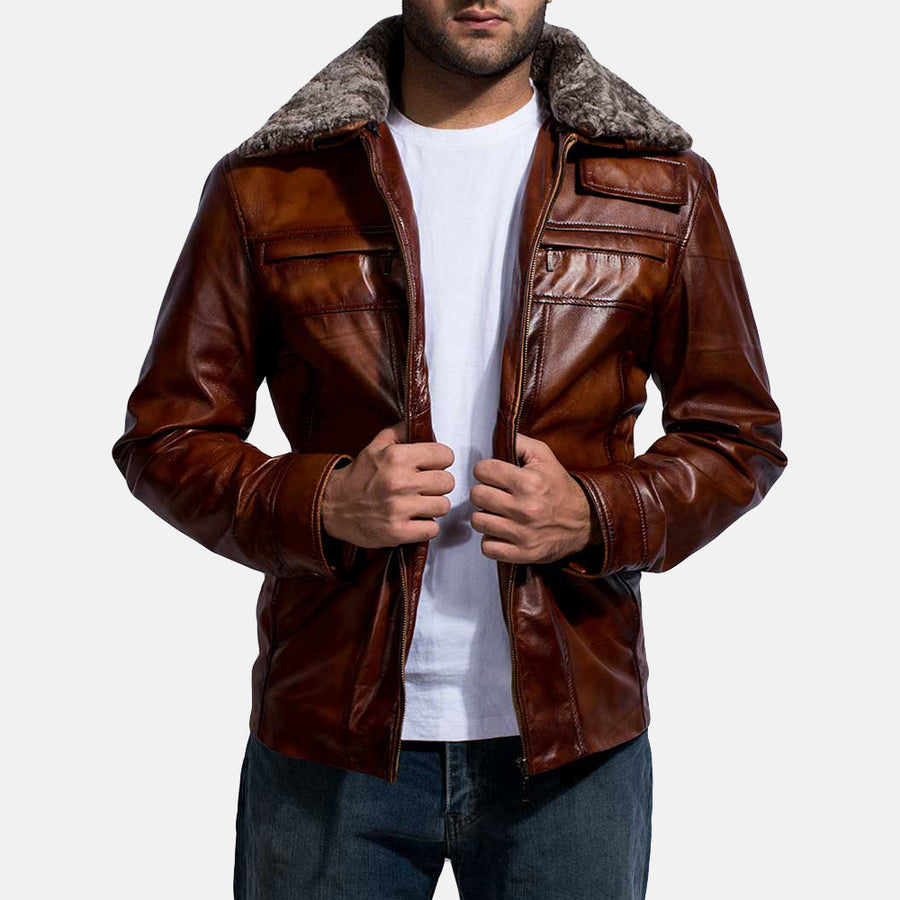Evan Hart Fur Brown Leather Jacket