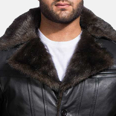 Furcliff Black Leather Coat
