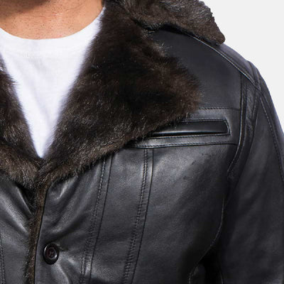 Furcliff Black Leather Coat