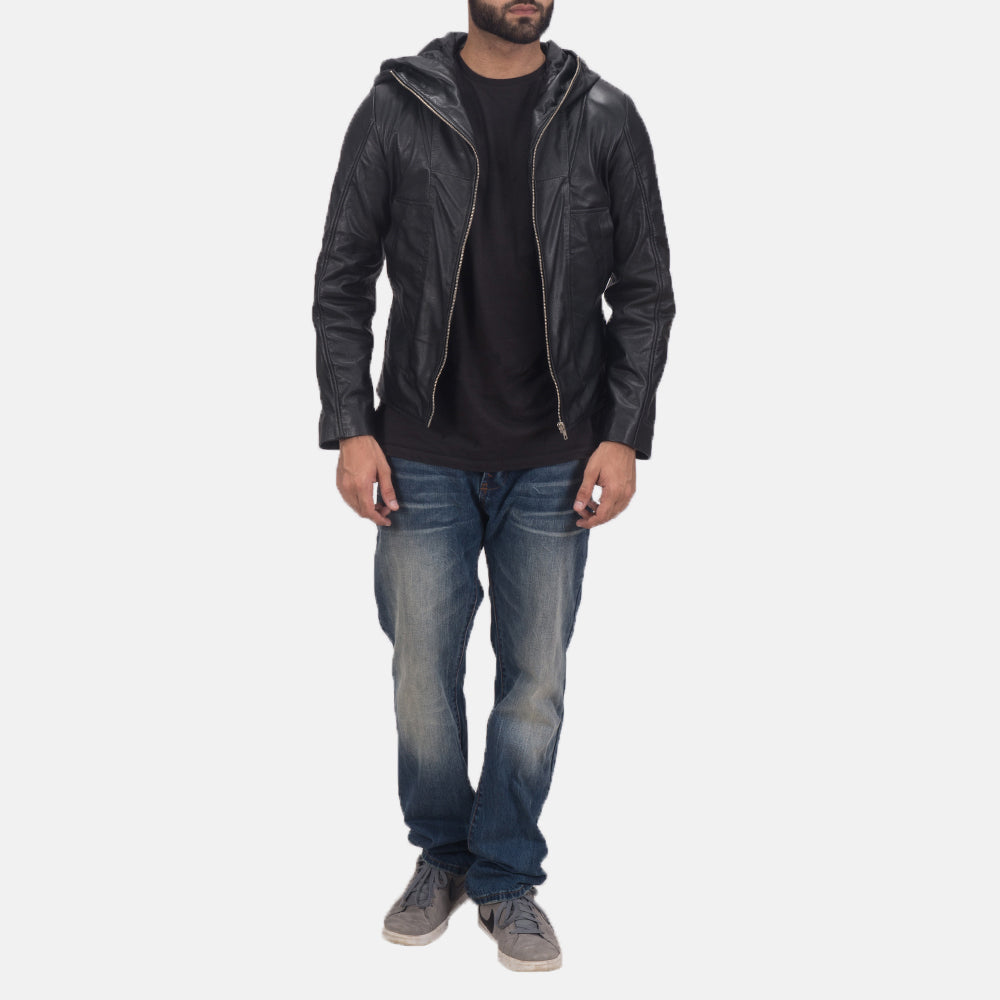 Spratt Black Hooded Leather Jacket