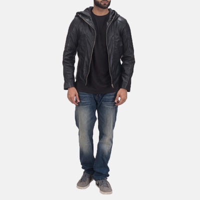 Spratt Black Hooded Leather Jacket