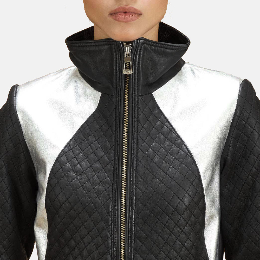 Alia Metallic Black Leather Biker Jacket