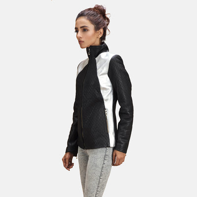 Alia Metallic Black Leather Biker Jacket