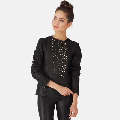 Celeste Studded Black Leather Jacket