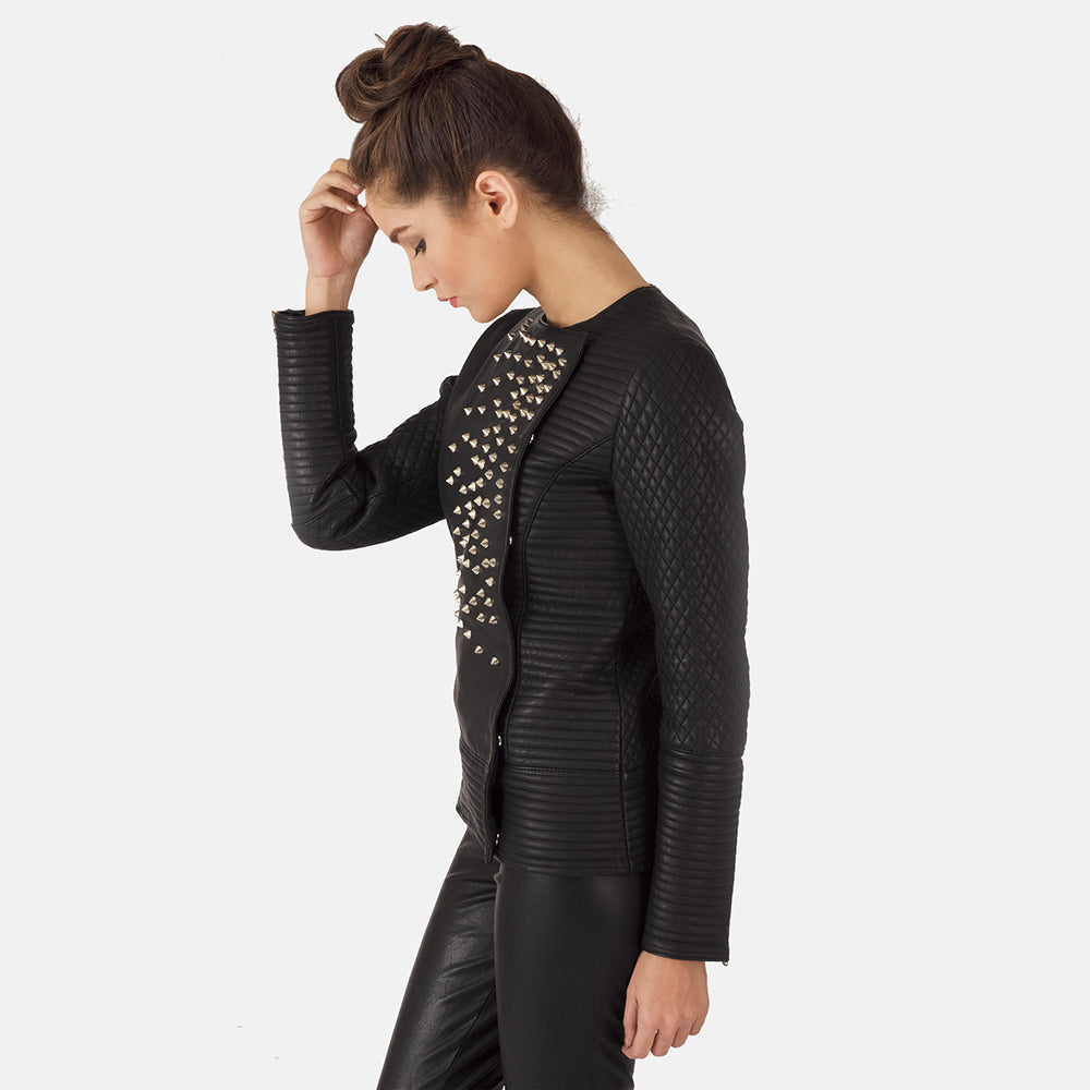 Celeste Studded Black Leather Jacket