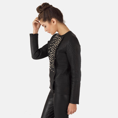 Celeste Studded Black Leather Jacket