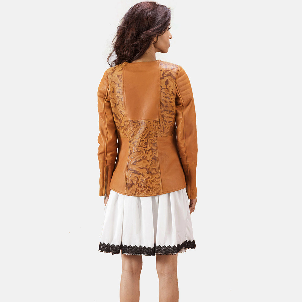 Sandy Tan Dye Leather Biker Jacket