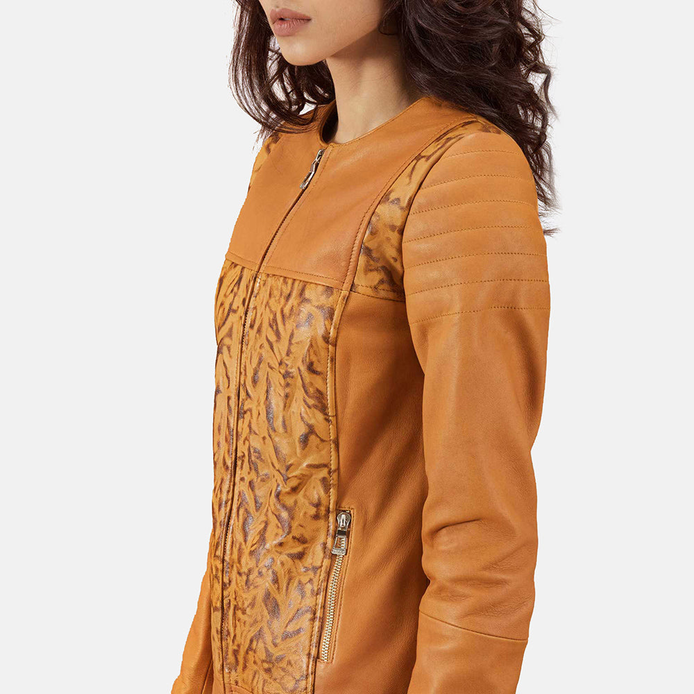 Sandy Tan Dye Leather Biker Jacket