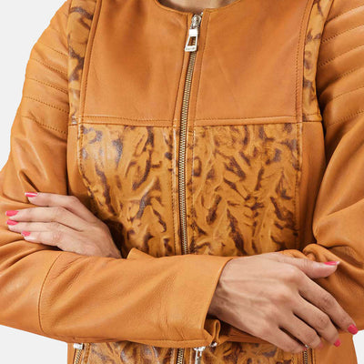 Sandy Tan Dye Leather Biker Jacket